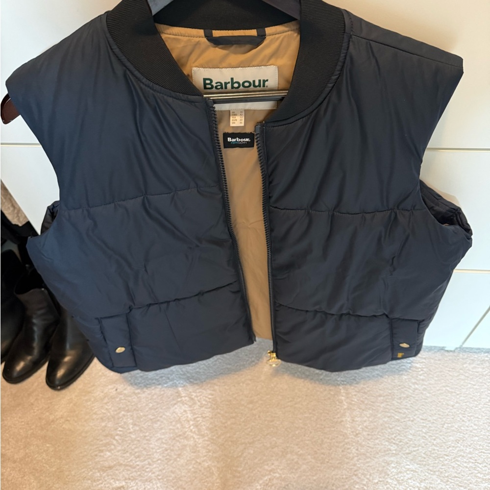 Barbour Navy Quilted Vest with Tan Lining